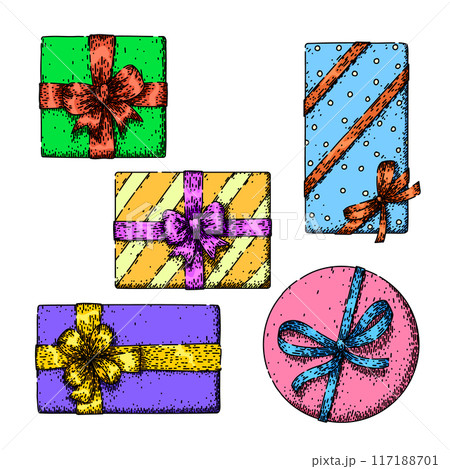 gift box top view set sketch hand drawn vector 117188701