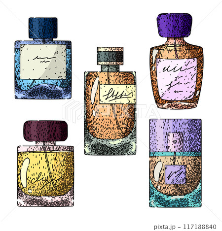 perfum bottle male set sketch hand drawn vector 117188840