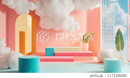 パステルカラーの抽象的な空間、インテリア 117188880