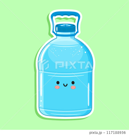 Sticker Plastic Water Bottle character. Vector hand drawn cartoon kawaii character illustration icon. Isolated on green background. Plastic Water Bottle character concept 117188936