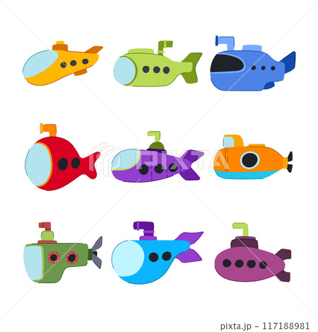 submarine set cartoon vector illustration 117188981