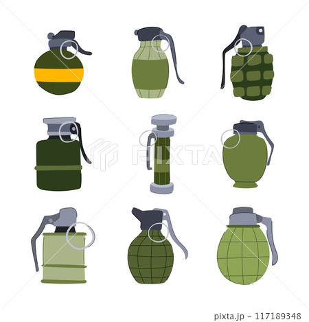 grenade set cartoon vector illustration 117189348