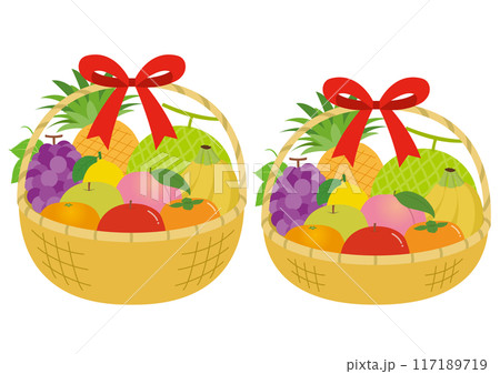 ギフト用の果物の入った籠のイラストのセット 117189719