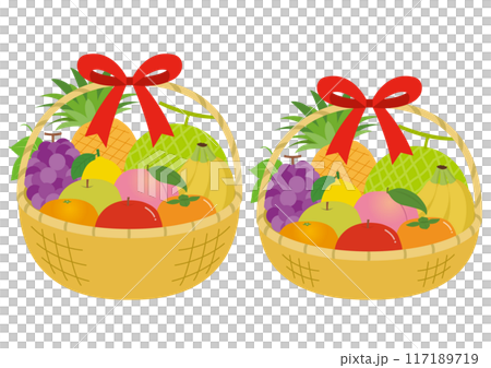 ギフト用の果物の入った籠のイラストのセット 117189719