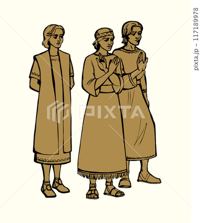 Vector drawing. Daniel and his friends refuse the king's food 117189978