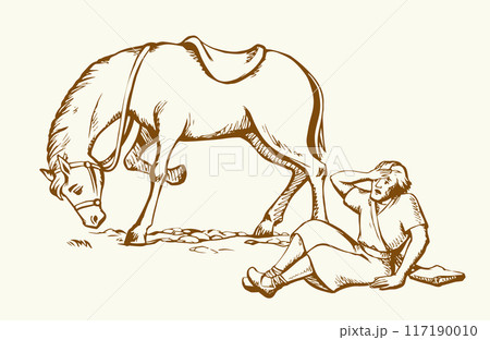 Vector drawing. A man fall from the horse 117190010
