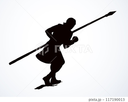 Vector drawing. Man with spear 117190013