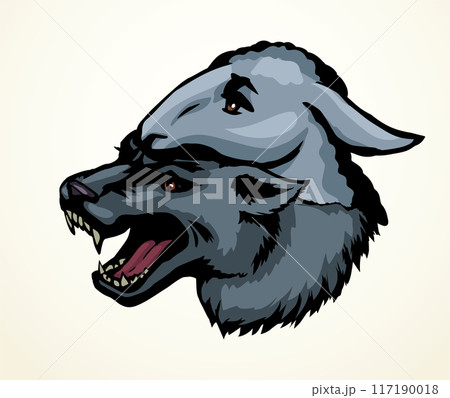 Vector drawing. Wolf in sheep's clothing 117190018