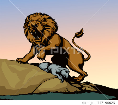 Vector drawing. An angry lion 117190023