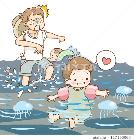 クラゲに注意が必要な子供たち 117190060
