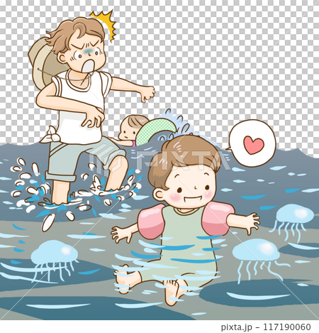 クラゲに注意が必要な子供たち 117190060