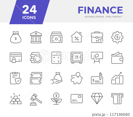 Finance line icons set. Collection of shopping cart, online store, delivery, payment and more. 117190080