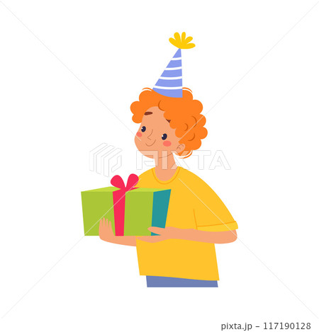 Celebrating Man Character with Gift Box Rejoice and Cheering Vector Illustration 117190128