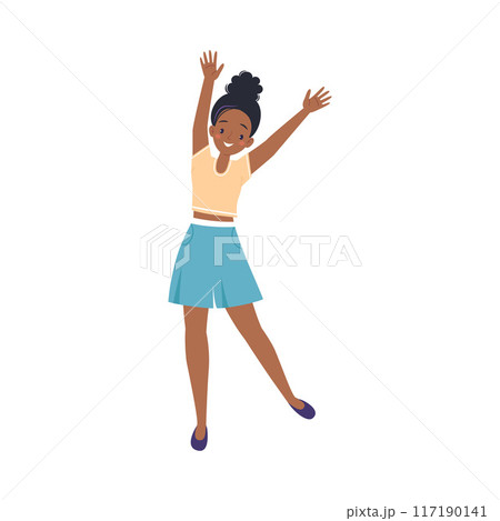 Celebrating Woman Character Jump and Cheering Vector Illustration 117190141