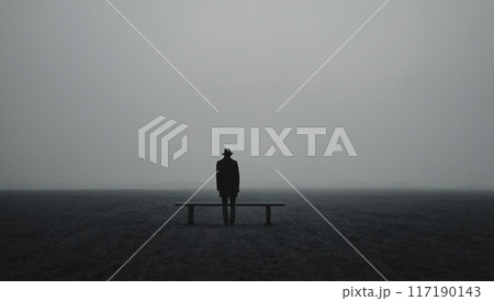 depressed male figure standing in a field 117190143
