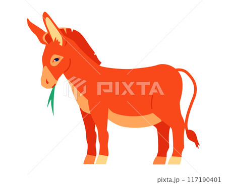 The donkey eats grass - flat design style single isolated image 117190401