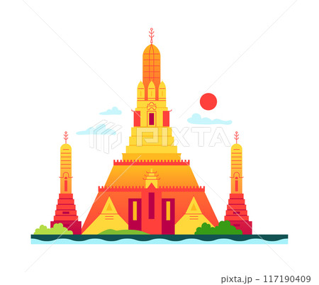 Sunrise Temple Wat Arun - modern flat design style single isolated image 117190409