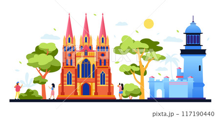 Cathedral and Cape Byron - modern colored vector illustration 117190440