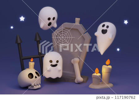 halloween grave and three ghosts 3D graphic halloween grave and three ghosts 3D graphic 117190762