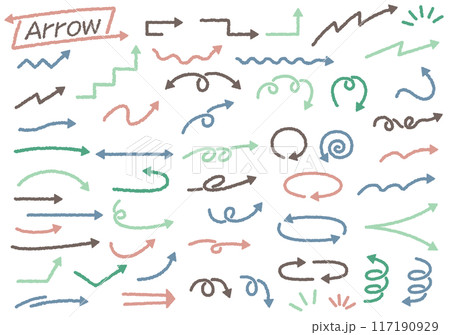 かわいい手描き風シンプル矢印 バリエーション セット カラフル かわいい手描き風シンプル矢印 バリエーション セット カラフル 117190929