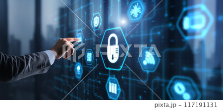 Lock Cyber Security on Virtual Screen Data Protection Technology Privacy concept Lock Cyber Security on Virtual Screen Data Protection Technology Privacy concept 117191131