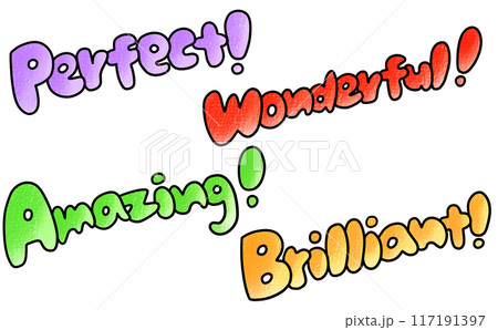 英語の褒め言葉セット2　丸っこいバージョン　アナログ風 117191397