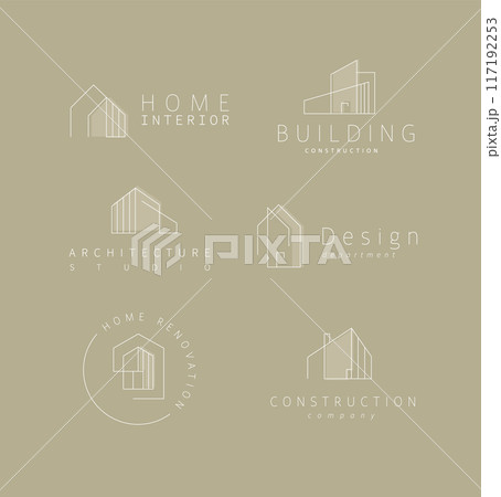 Buildings labels with lettering in modern...のイラスト素材 [117192253] - PIXTA
