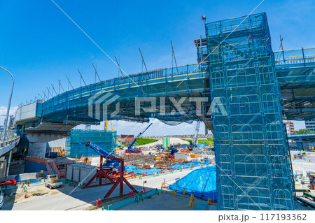 大阪市北区　阪神高速淀川左岸線　工事中の豊崎ジャンクション 117193362
