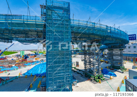 大阪市北区　阪神高速淀川左岸線　工事中の豊崎ジャンクション 117193366