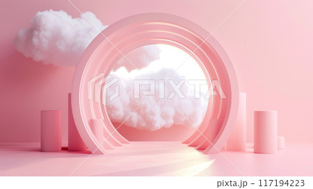 Dreamy Sky with Pink Arches and Fluffy Clouds 117194223