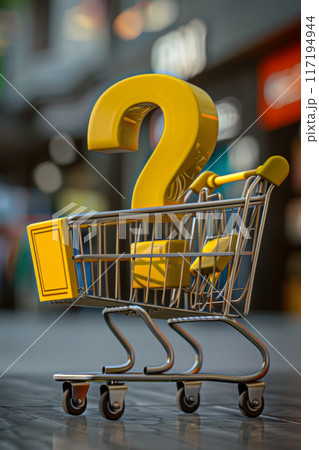 Shopping Cart with Large Yellow Question Mark 117194944