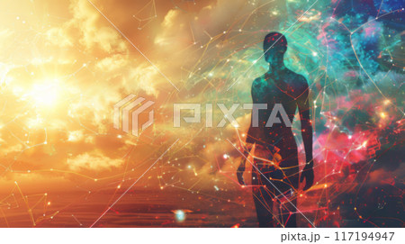 Silhouette of a Human in Cosmic Background 117194947