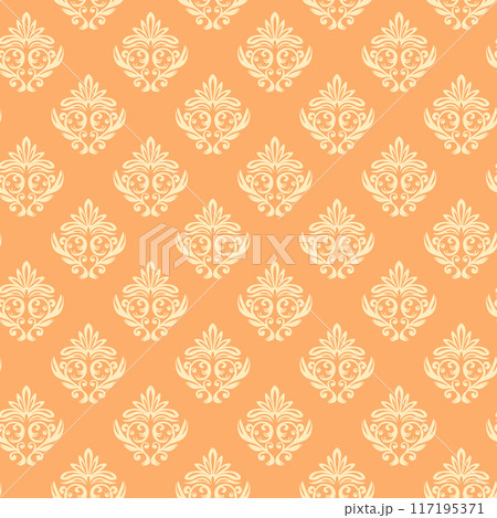 Seamless vintage pattern with curls. Wallpaper in the style of Baroque. Floral ornament. Ethnic tribal background. Vector illustration, template design for cloth, packaging, card, fabric 117195371