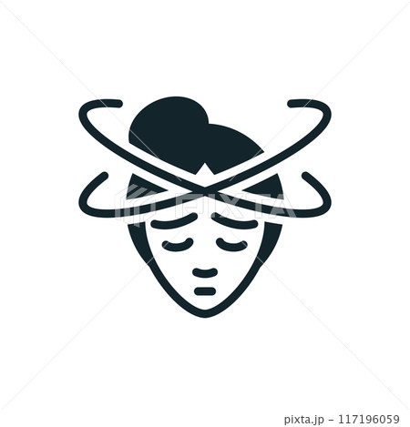 Woman feeling dizzy, suffering from vertigo or migraine attack icon 117196059