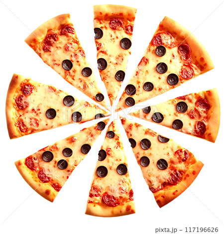Delicious cheese pizza isolated on a transparent background Delicious cheese pizza isolated on a transparent background 117196626