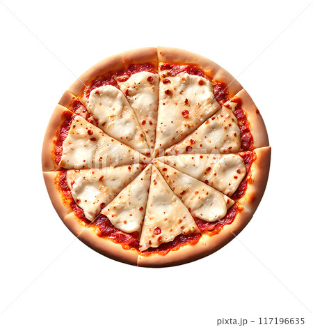 Delicious cheese pizza isolated on a transparent background Delicious cheese pizza isolated on a transparent background 117196635