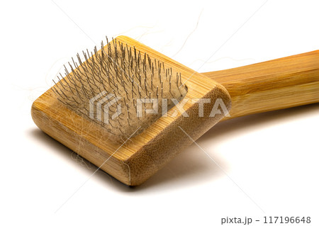 Slicker brush with red fur for grooming dogs Slicker brush with red fur for grooming dogs 117196648