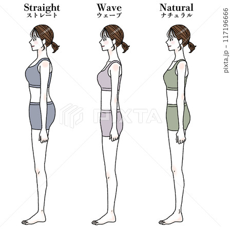 骨格診断　ストレート　ウェーブ　ナチュラル　イメージイラスト　文字あり 117196666