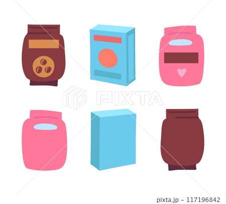 Cartoon Color Food Product Packaging Set for Coffee, Candy and Cookie Concept Flat Design Style. Vector illustration Cartoon Color Food Product Packaging Set for Coffee, Candy and Cookie Concept Flat Design Style. Vector illustration 117196842