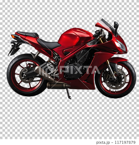 Red sport bike isolated on a transparent background 117197879