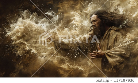 In a cloud of dust, Jesus Christ extends his...のイラスト素材 [117197936] - PIXTA