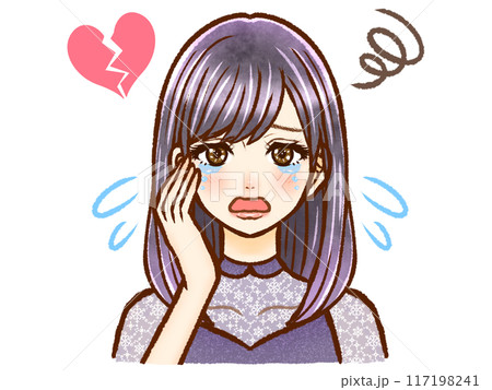 泣いているロングヘアーの黒髪大人女性の泣き顔イラスト素材のイラスト
