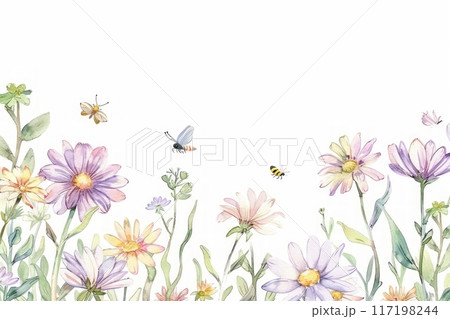 watercolor abstract flowers meadow 117198244