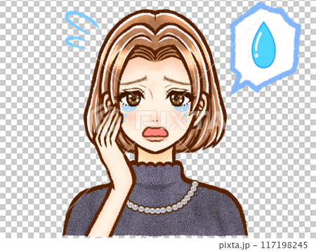 Illustration of a crying face of a beautiful adult woman with short hair 117198245