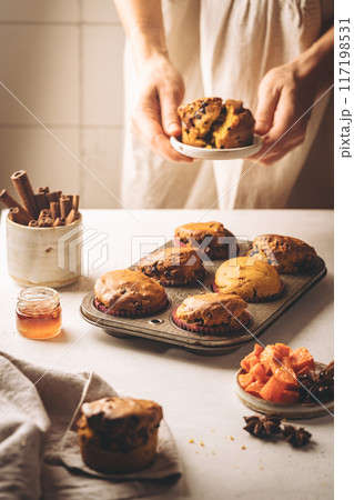 spicy pumpkin muffins 117198531