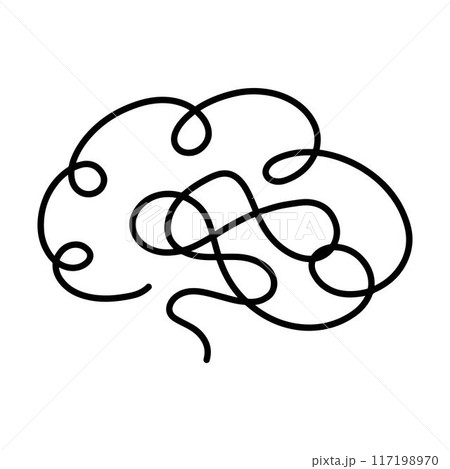 Brain icon, outline line art hand drawn sketch, simple and minimal vector symbol design illustration for abstract artwork 117198970