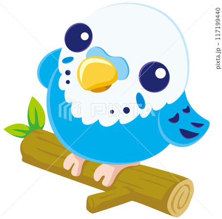 木の枝に乗って見上げる可愛いセキセイインコのベクターイラストアイコン/ブルー 木の枝に乗って見上げる可愛いセキセイインコのベクターイラストアイコン/ブルー 117199440