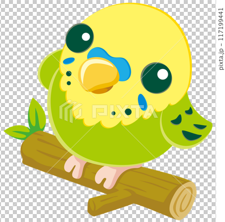 木の枝に乗って見上げる可愛いセキセイインコのベクターイラストアイコン/グリーン 木の枝に乗って見上げる可愛いセキセイインコのベクターイラストアイコン/グリーン 117199441