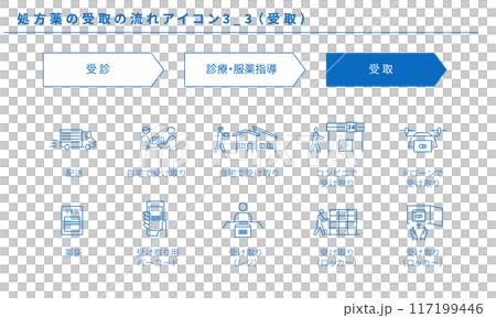 処方薬の受取の流れのシンプルアイコンセット素材3_3（受取）、ベクター 117199446