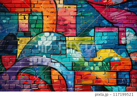 color graffiti brick wall 117199521